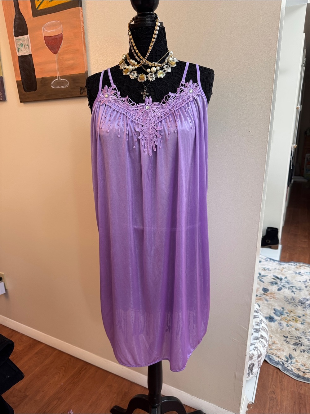 Lavender Lace-Trim silky nighty - Women Intimates & Sleepwear; approx size med
